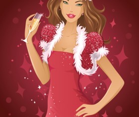 Stylish Christmas party girls design vector set 05