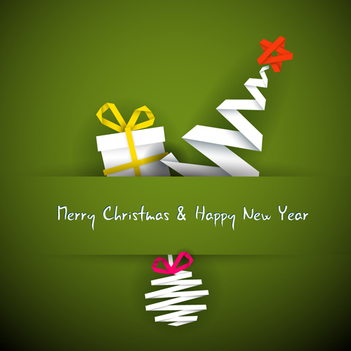 Set of Origami Xmas Greeting Cards design vector 02