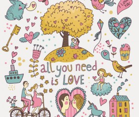 Cartoon Valentine Ornaments 02 vector graphics