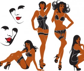 Vector set of Alluring beauty girls design elements 03