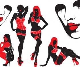 Vector set of Alluring beauty girls design elements 04