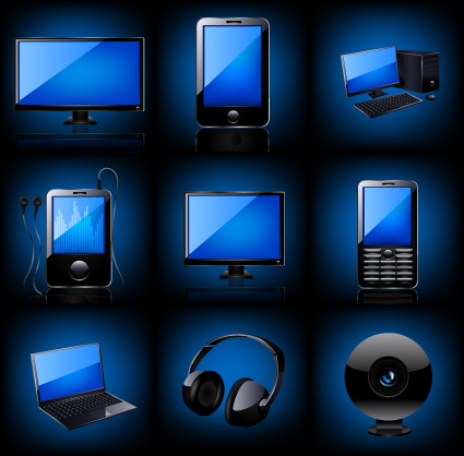 Different Blue icons Appliances design vector 02