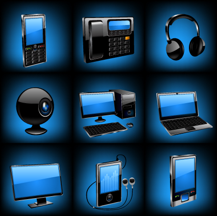 Different Blue icons Appliances design vector 03