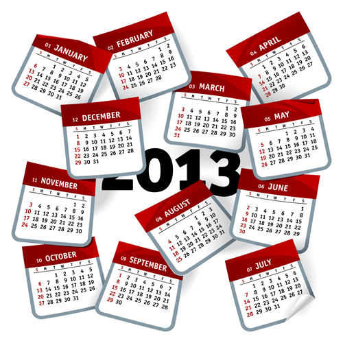 Set of Calendar grid 2013 design vector 10