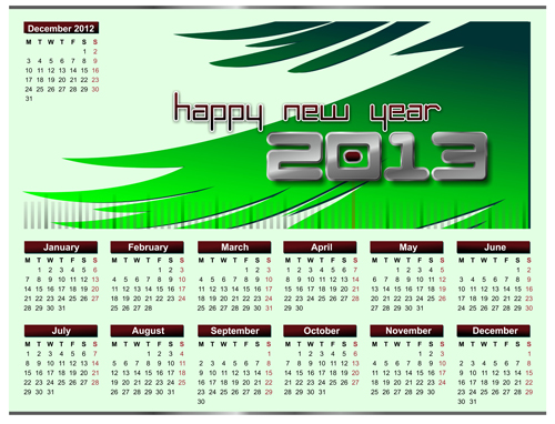 Set of Calendar grid 2013 design vector 02