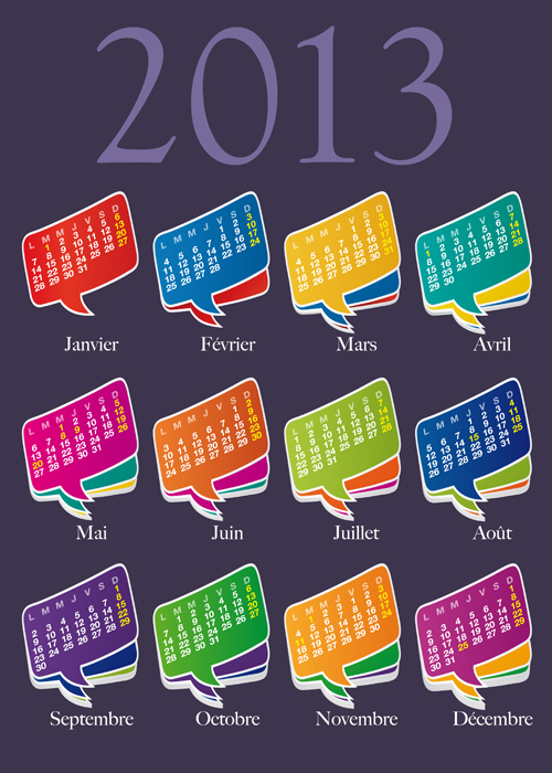 Set of Calendar grid 2013 design vector 02