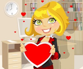 Set of Cartoon people and hearts vector 01