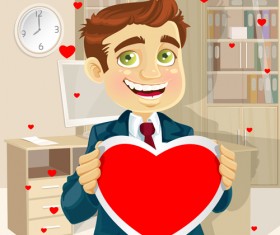 Set of Cartoon people and hearts vector 02