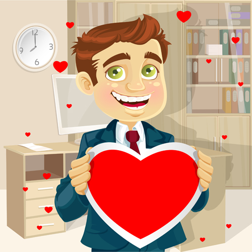 Set of Cartoon people and hearts vector 02