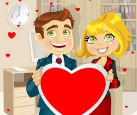 Set of Cartoon people and hearts vector 03