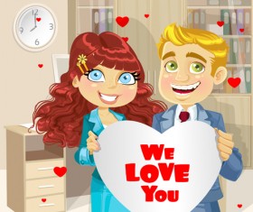 Set of Cartoon people and hearts vector 04