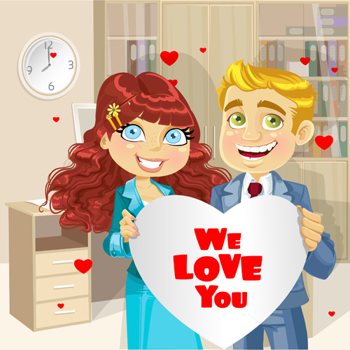 Set of Cartoon people and hearts vector 04