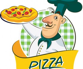Set of Chef with pizza design vector 02