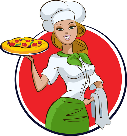 Set of Chef with pizza design vector 03