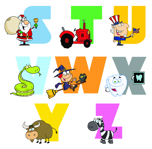 Funny Childrens alphabet vector set 01