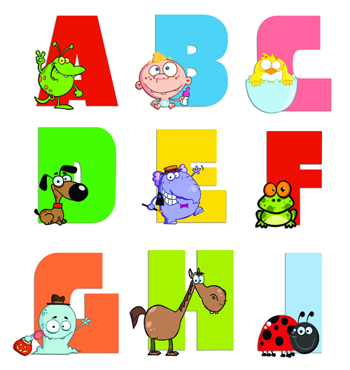Funny Childrens alphabet vector set 03