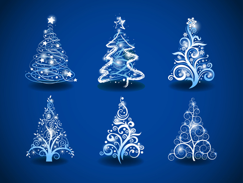 Halation Christmas tree design vector set 01