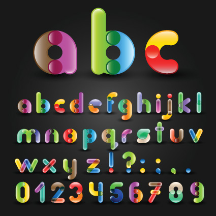 Set of Colorful Alphabet and numbers design vector 03