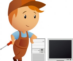 Funny Computer repair service elements vector 04
