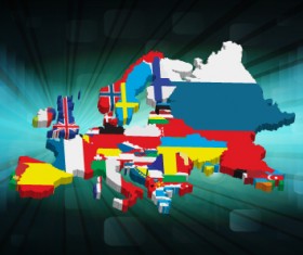 Set of Flags and continents elements vector 01