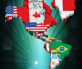 Set of Flags and continents elements vector 03