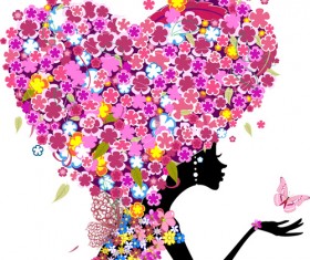 Floral girls with Valentine vector 01