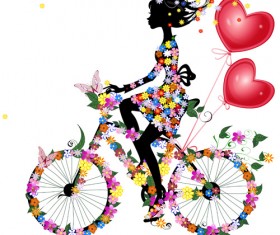 Floral girls with Valentine vector 02