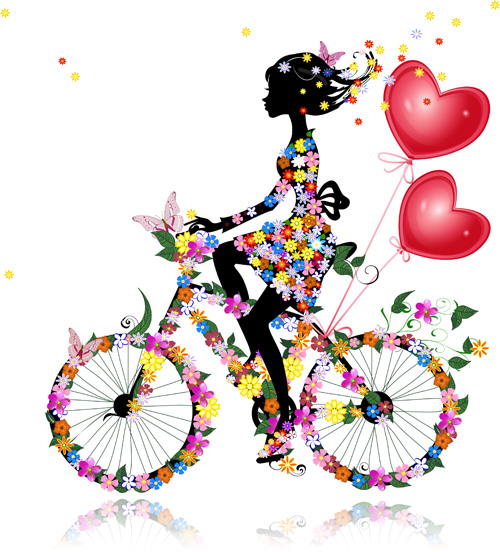 Floral girls with Valentine vector 02 free download