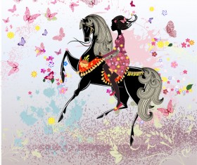 Floral girls with Valentine vector 04