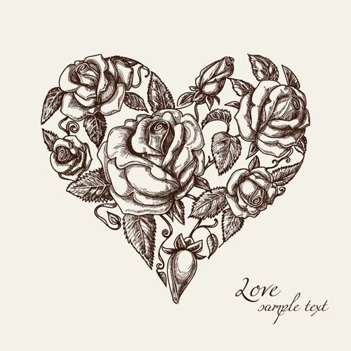 Creative Floral hearts design vector graphics 01