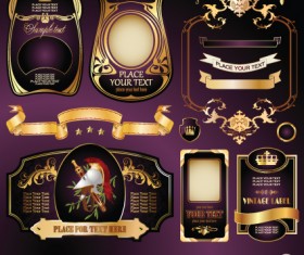 Gold label with retro style vector set 01