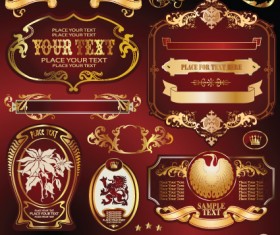 Gold label with retro style vector set 02