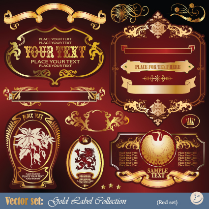Gold label with retro style vector set 02