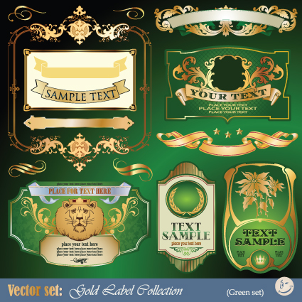 Gold label with retro style vector set 03