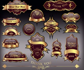 Gold label with retro style vector set 04