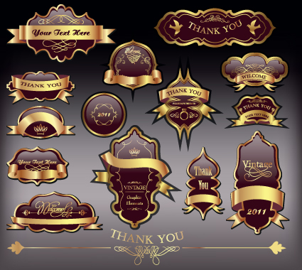 Gold label with retro style vector set 04