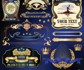 Gold label with retro style vector set 05