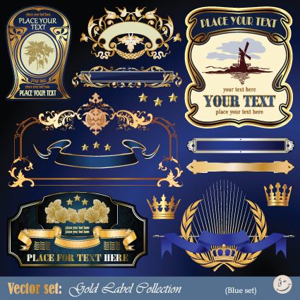 Gold label with retro style vector set 05