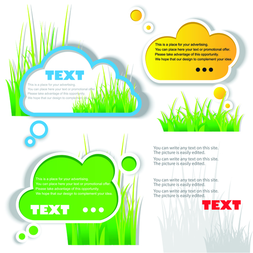 Green grass with cloud for text vector material 01