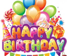 Happy Birthday elements cover Balloons and cake vector 01
