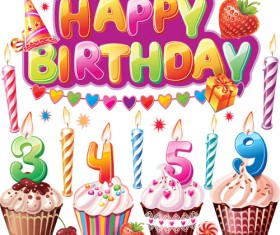 Happy Birthday elements cover Balloons and cake vector 02