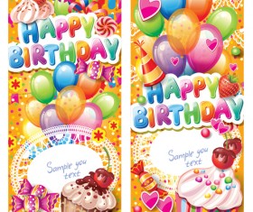 Happy Birthday elements cover Balloons and cake vector 04
