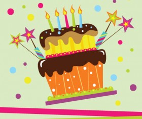 vector set of Happy birthday cake card material 02