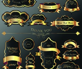 Golden and black Luxury labels design vector set 01