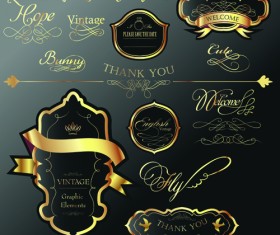 Golden and black Luxury labels design vector set 02