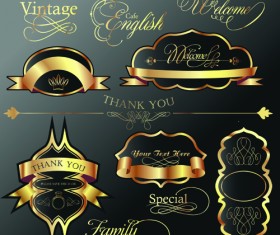 Golden and black Luxury labels design vector set 03