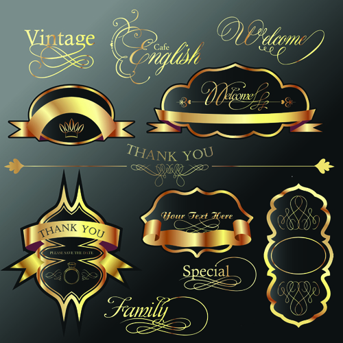 Golden and black Luxury labels design vector set 03