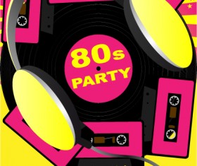 Elements of Music 80s party flyer design vector 03