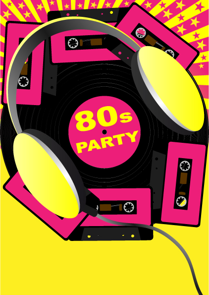 Elements of Music 80s party flyer design vector 03