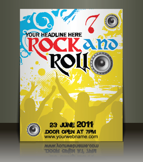 Creative Music flyer Rock and Roll design vector 01
